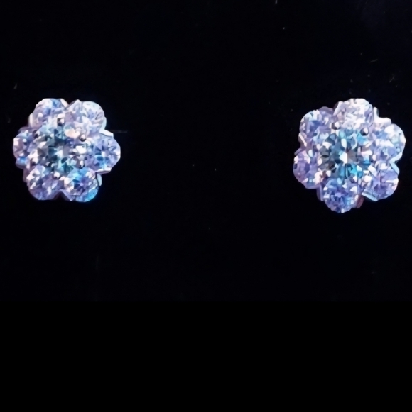 Moissanite Jewelry - Moissanite Turquoise Flower Stud Earrings #21